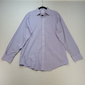 Brooks Brothers Dress Shirt Mens 16.5 35 Blue Pink Check Regent Supima Non-Iron